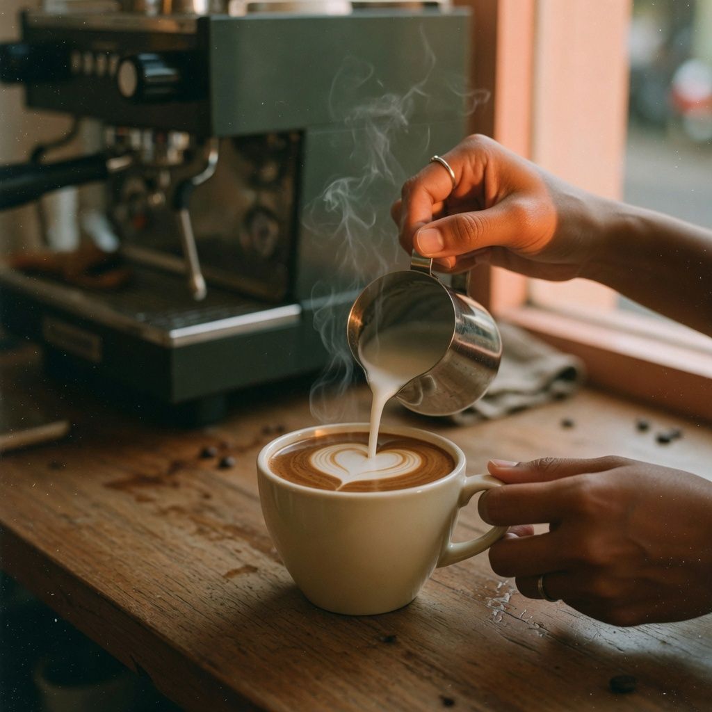 Latte yang sedang dibuat di ONZE Koffie